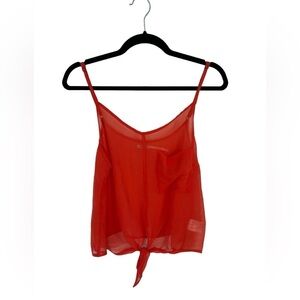 ♥️Urban Outfitters Kimchi Blue Red Orange Sheer Crop Top With Tie Front Sz Large